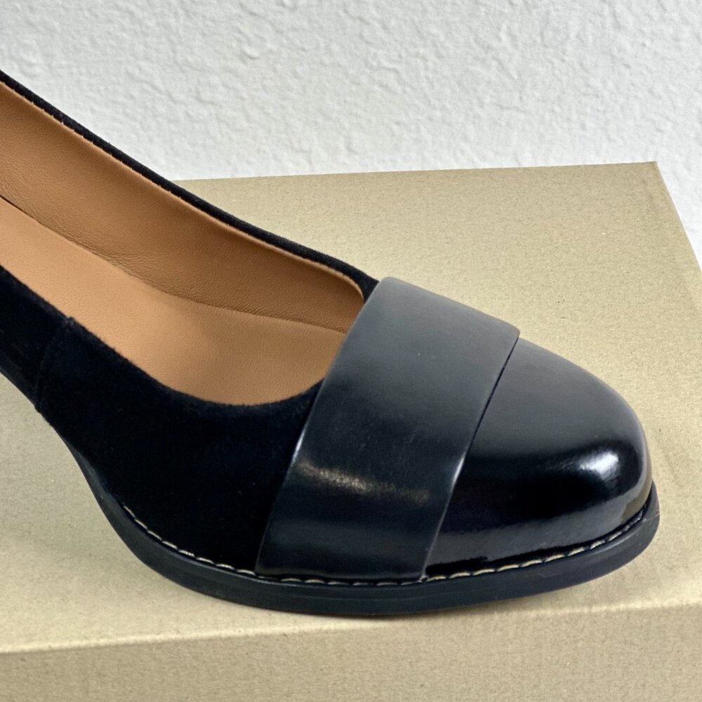 Clarks Artisan Tarah Brae Black Suede Patent Leather Pumps Women’s Size 6.5M - Picture 15 of 16